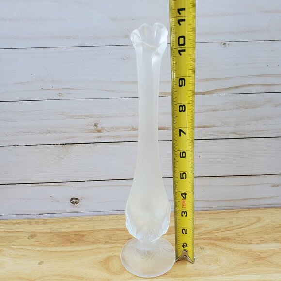 Vintage Fenton Satin Frosted Glass Swung Bud Vase Water Lily Approx 10 inch tall - Picture 5 of 11